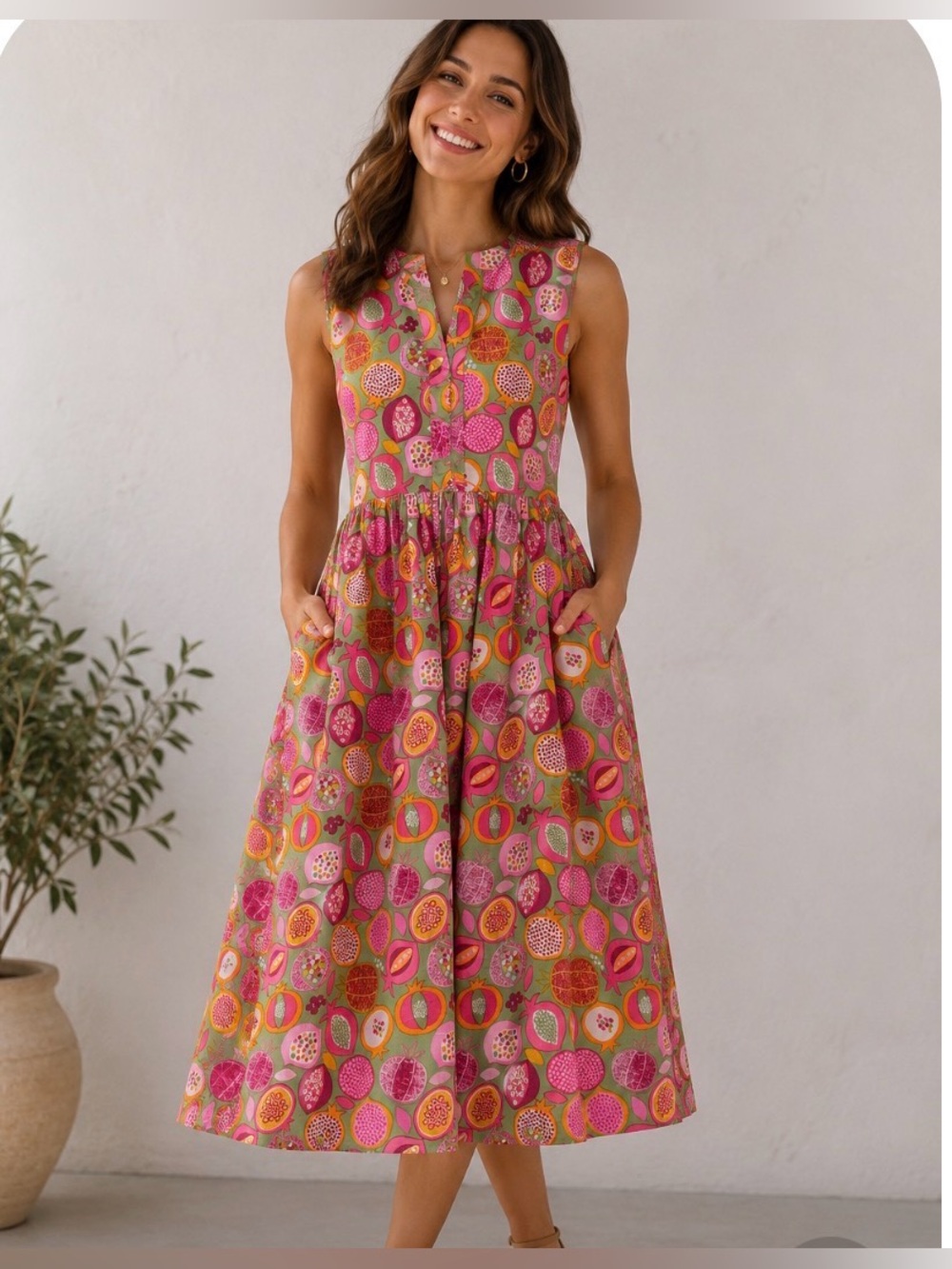 Pomegranate Print Cotton Dress